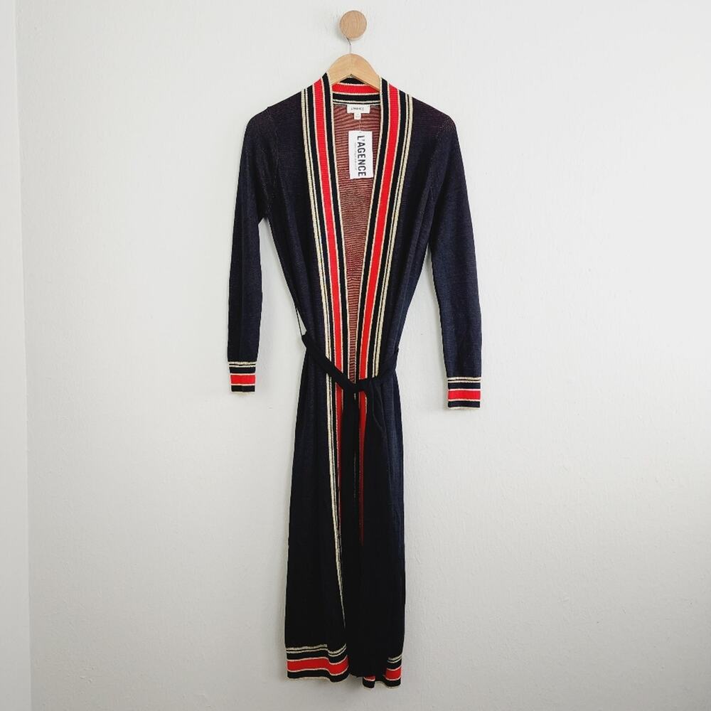 L'Agence Cleo Pur Amour Rose Intarsia Knit Belted Maxi Duster Cardigan XS NWT - Picture 5 of 12